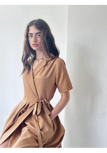 Retrobird Lady Kruvaze Midi Elbise Kadın Taba-13442-taba