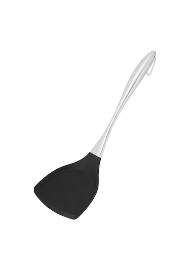 Yifomall Paslanmaz Çelik Ve Silikon Malzemeli Ergonomik Sap Tasarımlı Yapışmaz Tava Spatulası Siyah