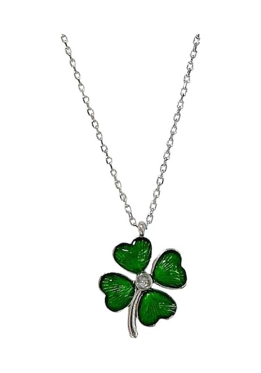 Choice Gümüş Yeşil Mineli Yonca Kolye