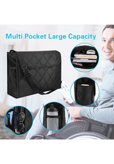 Yaozixa Tekerlekli Sandalye Çantası - Çok Cepli, Ayarlanabilir Kayışlı, Dayanıklı Ve Pratik Siyah Siyah