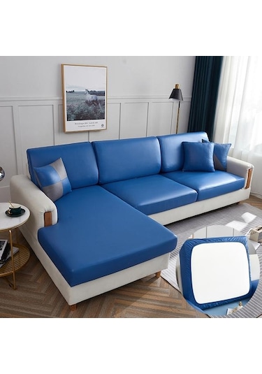 Mavi Su Geçirmez Pu Mobilyalar Koruyucu Kanepe Minder Örtüsü Köşe Kanepe Koltuk Minderi Slipcover Elastik Düz Renk Kanepe Örtüsü Normal Size-1