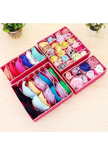 Dancemonkey Saklama Kutusu Kumaş İç Giyim Dolap Organik Kumaş Çorapları Cbtx Bölünmüş 4 Adet Ahşap