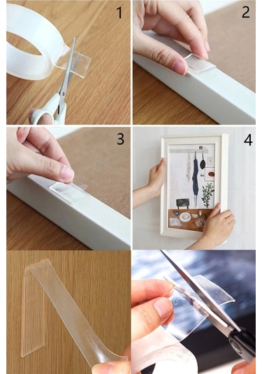 Çift Taraflı Nano Teknolojili Süper Güçlü Bant 3 Metre İz Bırakmayan Şeffaf Yapışkan Montaj Bandı