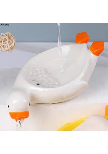 Besthome1 Küçük Ördek Seramik Sabun Tutucu, Su Çıkarma, Beyaz, Dayanıklı Banyo Aksesuarı Beyaz