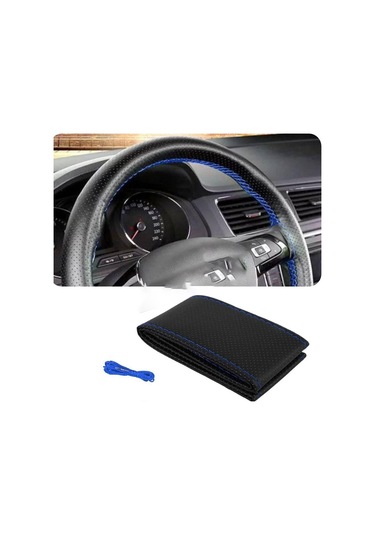 Renault Kangoo Uygun Deri Direksiyon Kılıfı Sarmalı Dikmeli Mavi Dikişli Kokusuz Mavi