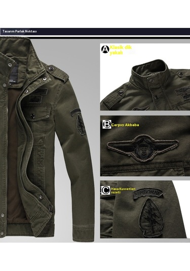 Erkek Askeri Pamuklu Ceket Haki