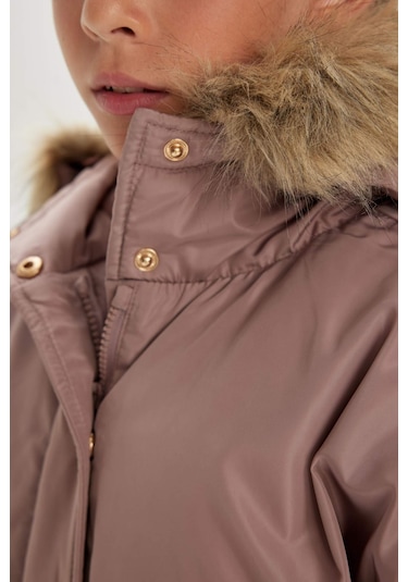 DeFacto Kız Çocuk Çıkarılabilir Kapüşonlu Mont Fermuarlı Çıtçıt Kapamalı Cepli C5488A824WNBR320 Bordo