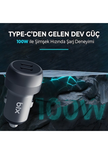 Bix Bxcc100w 100w 2 Type-c Portlu Mini Araç İçi Hızlı Şarj Cihazı