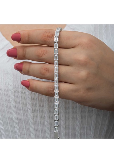 Blackcraft Gümüş Beyaz Taşlı Su Yolu Kadın Bileklik Bc-2cf084