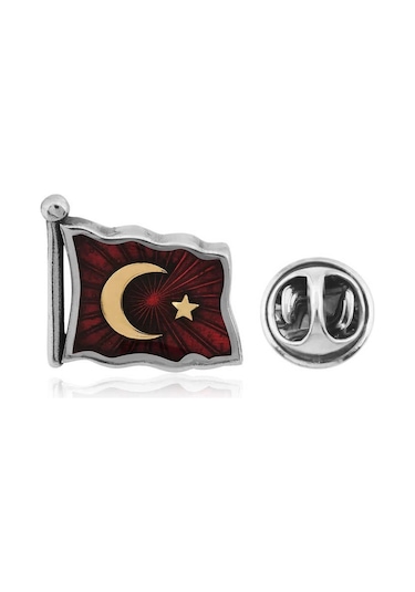 Gümüş Türk Bayrağı Rozet Çok Renkli