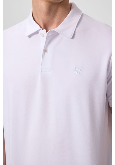 Tommy Life Beyaz Basic Göğüs Logolu Standart Kalıp Triko Polo Yaka Erkek T-shirt - 87768 Beyaz