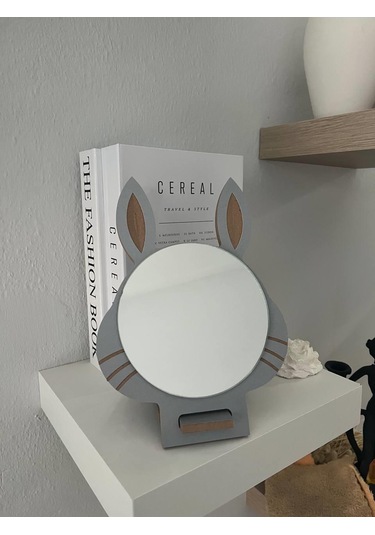 Masaüstü Gri Renk Hediyelik Dekoratif Makyaj Aynasi,Tavşan Kulakl Beyaz