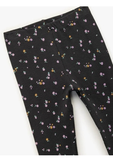 Koton Kaşkorse Çiçek Desenli Pamuklu Antrasit Kız Bebek Tayt 6wmg40002ak Antrasit