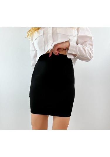 Modaonna Siyah Yüksek Bel Mini Etek Siyah