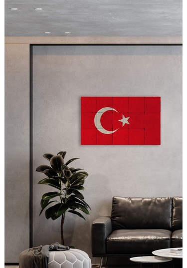 Doğal Taş Türk Bayrağı Tablo - Duvar Dekoru, Ofis Tablosu, Salon Tablosu 50x30cm Ay Yıldız Tablo