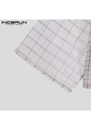 İncerun Yaz Erkek See Through Bol Kısa Kollu Ekose Gömlek Beyaz
