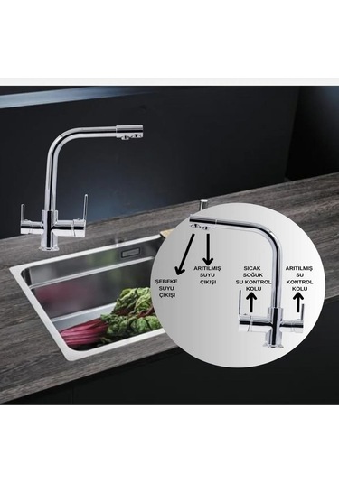 Aqua Bella 3 Yollu Arıtmalı Mutfak Evye Bataryası