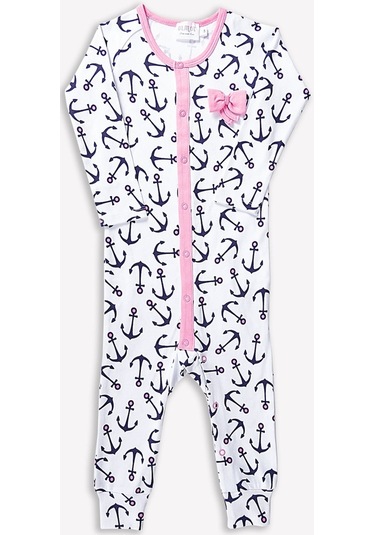 Ozmoz Büyük Çapa Desenli Yakası Pembe Fiyonklu Kız Bebek Tulum Çok Renkli