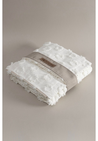 Koza Home Sitra Krem Çift Kişilik Püsküllü Yatak Örtüsü 230x250 2 Yastık 50