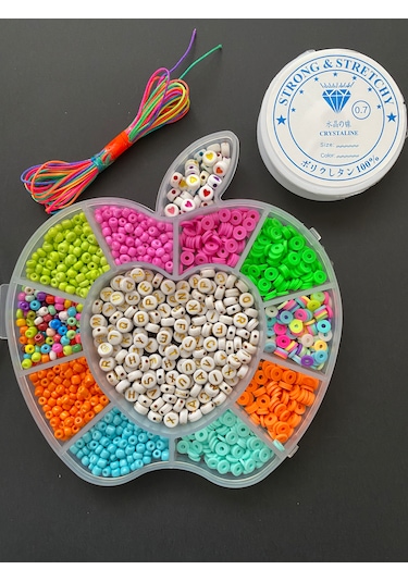 Elma Desenli Kutuda Kum Ve Fimo Takı Yapım Hobi Seti Kendin Yap