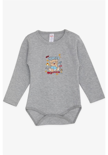 Breeze Erkek Bebek Çıtçıtlı Body Avcı Kedicik Baskılı 9 Ay 3 Yaş, Gri Melanj Gri Melanj