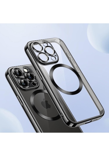 İphone Uyumlu 15 Pro Max Kılıf Magsafe Özellikli Metal Lazer Silikon Kapak