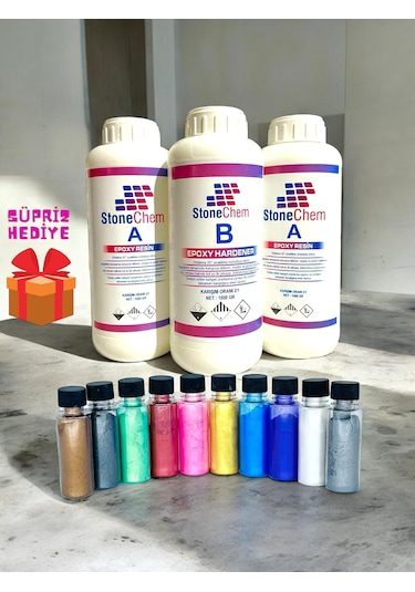 Ultra Şeffaf Epoksi Reçine 3 Kg 10x20 ml Parlak Sedefli Pigment Seti