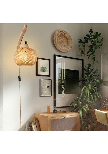 Retro Japon Tarzı Bambu Başucu Duvar Lambası Abd Fişi-b Diğer