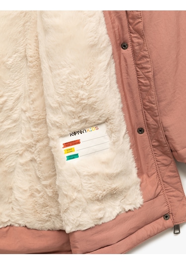 Koton Peluş Detaylı Uzun Kollu Cepli Kapşonlu Mont Pembe 6wkg00012aw Gül