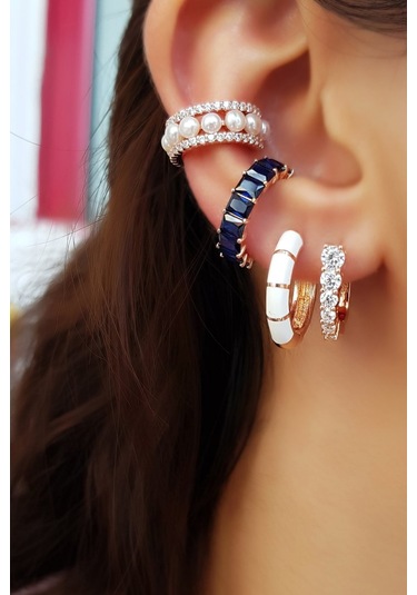 MorMajor Silver Ithal Lacivert Kare Baget Taşlı Gümüş Kıkırdak Küpe-4945