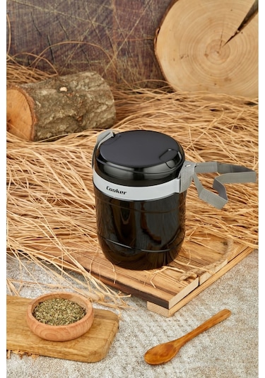 Cooker 3146 Lüx 1,2 Litre Çelik Hazneli 3'lü Yemek Termosu Siyah