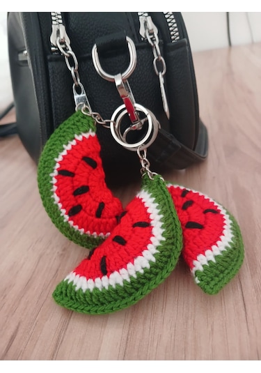 Örgü Amigurumi Karpuz Anahtarlık Kırmızı