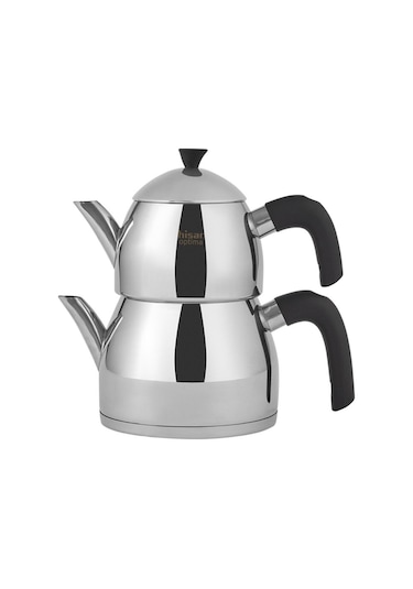 Hisar Optima Burçak Çelik Çaydanlık Siyah Gümüş