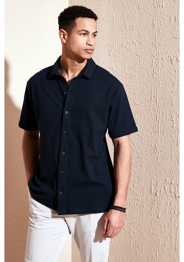 Buratti Pamuklu Regular Fit Kısa Kollu Erkek Gömlek 5902724 Indigo