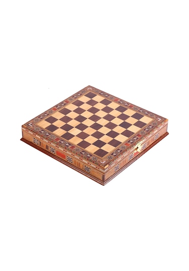 Metal Mısır Satranç Takımı Parlak Ve El Yapımı Masif Ahşap Sandık
