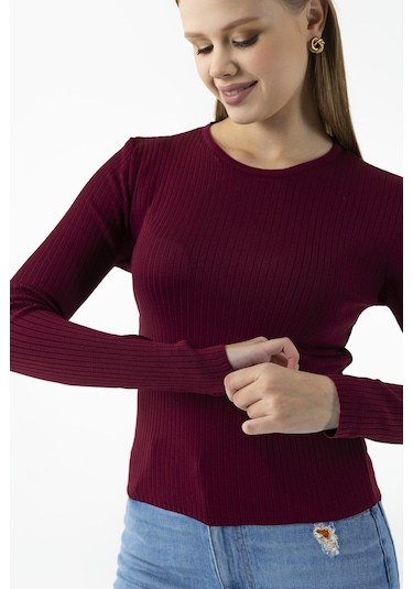 Giysa Kadın Bisiklet Yaka Fitilli Basic Triko Body Bordo - 25k 2060 Bordo