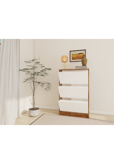 Kisikoz Düşer Kapaklı Ayakkabılık Amalfi - Beyaz Renk Kahverengi - Beyaz