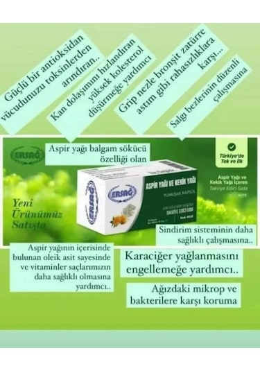 Ersağ Aspir Yağı ve Kekik Yağı 30 Kapsül