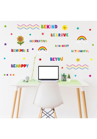 Geekyou 3'lü Renkli Motivasyonel Cümleler Duvar Sticker Seti Toplam 88 Desen - Pvc Materyal, Ev/okul Dekoru, Kolay Uygulama Çok Renkli