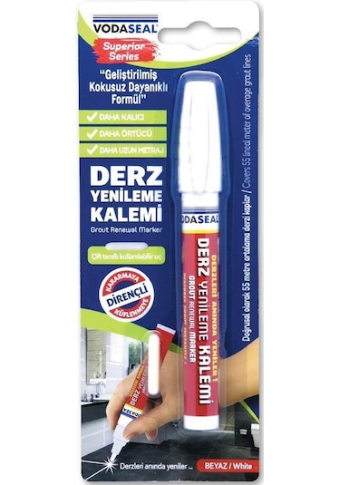 Vodaseal Çift Uçlu Su Bazlı Kokusuz Kalıcı Derz Kalemi  Beyaz