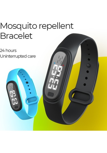 Kosona Siyah Q2 Dış Mekan Ultrasonik Kovucu Bileklik - 3 Seviye Ayar, Saat Gösterimi, Hamile Ve Bebek Uygun