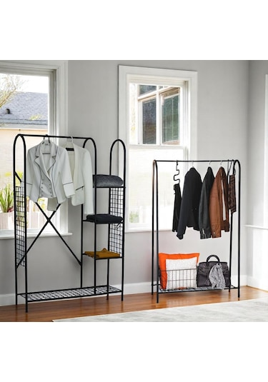 Bye Concept & More 2'li Askılık Seti Siyah Metal Raflı Portmanto ve Elbise Askılığı