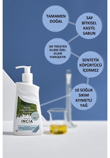 INCIA %100 Doğal Sıvı Kastil Sabunu Arındırıcı Zeytinyağlı 10 Bitkisel Değerli Yağ Vegan 250 ML