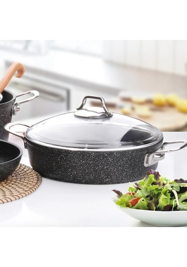 Falez Black Line 2'li Granit Döküm 26Cm Kısa Tencere Tava 26 Cm