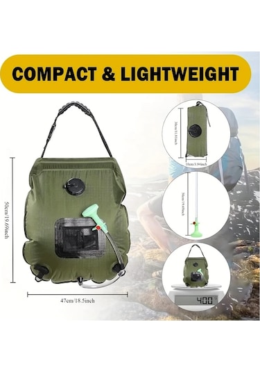 Elmpaly 19.99 Litre Solar Yeşil Kamp Seyahat Sızdırmaz Taşınabilir Duş Torbası Termometre Hortum Ve Başlık Bej