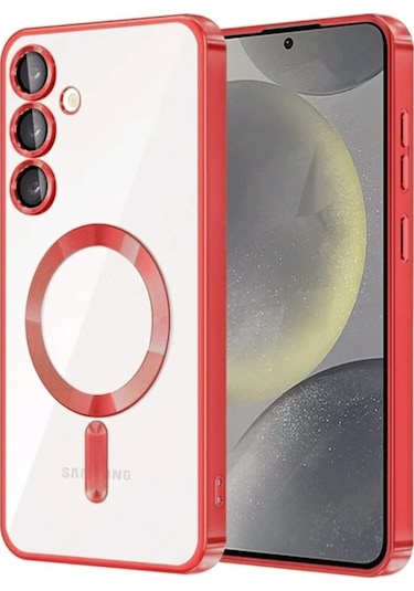 Samsung Galaxy A16 İçin Magsafe İle Uyumlu Kılıf Kamera Lensli Korumalı Şeffaf Silikon Kapak Kırmızı