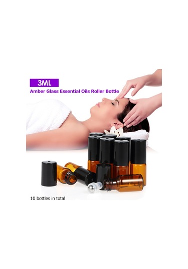 Geeroyoo "10 Adet 3ml Kehribar Renkli Esans Yağı Roll-on Şişesi, Paslanmaz Çelik Toplu Ve Damlalıklı" Siyah