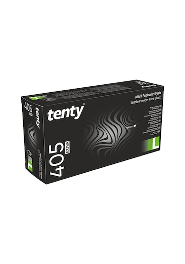 Tenty 405 Extra Pudrasız Nitril Eldiven L Beden Siyah 100'lü