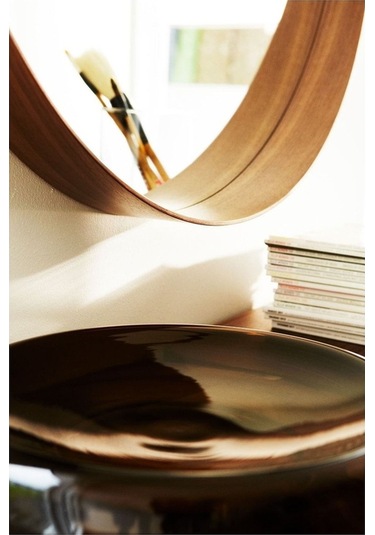 Stockholm Ayna, Ceviz Kaplama Yuvarlak Ayna Modern Şekilli Ceviz