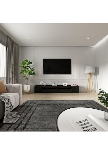 T008 Arya Işıklı Tv Sehpası Set Ahşap Siyah - Siyah Siyah